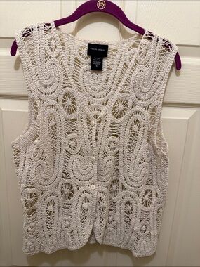 Cream Crochet Button-Front Cardigan